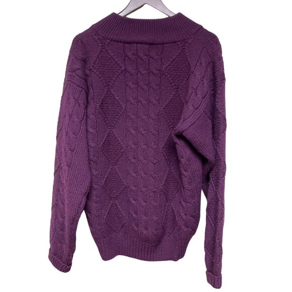 VTG Woodstock Bernard 100% Virgin Wool Purple Cable Knit Shawl Men's Size Large - Picture 2 of 6